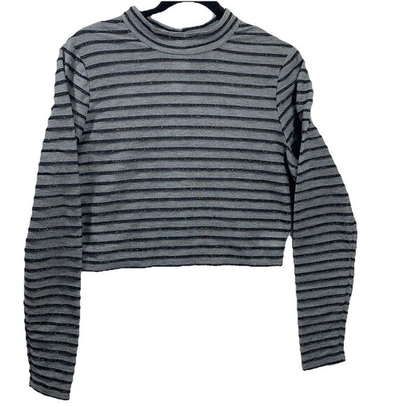 Wild Fable Women's Top Size Large Long Sleeve Gray & Blue Stripe Color Crew Neck - Picture 1 of 7